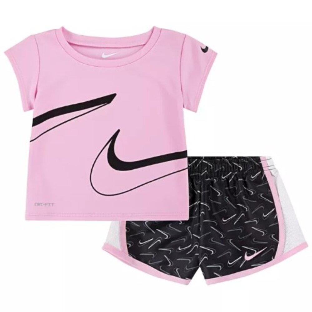 NWT Nike Infant Girls Dri-Fit Swoosh Tee & Tempo Shorts Set 12 Months MSRP $38